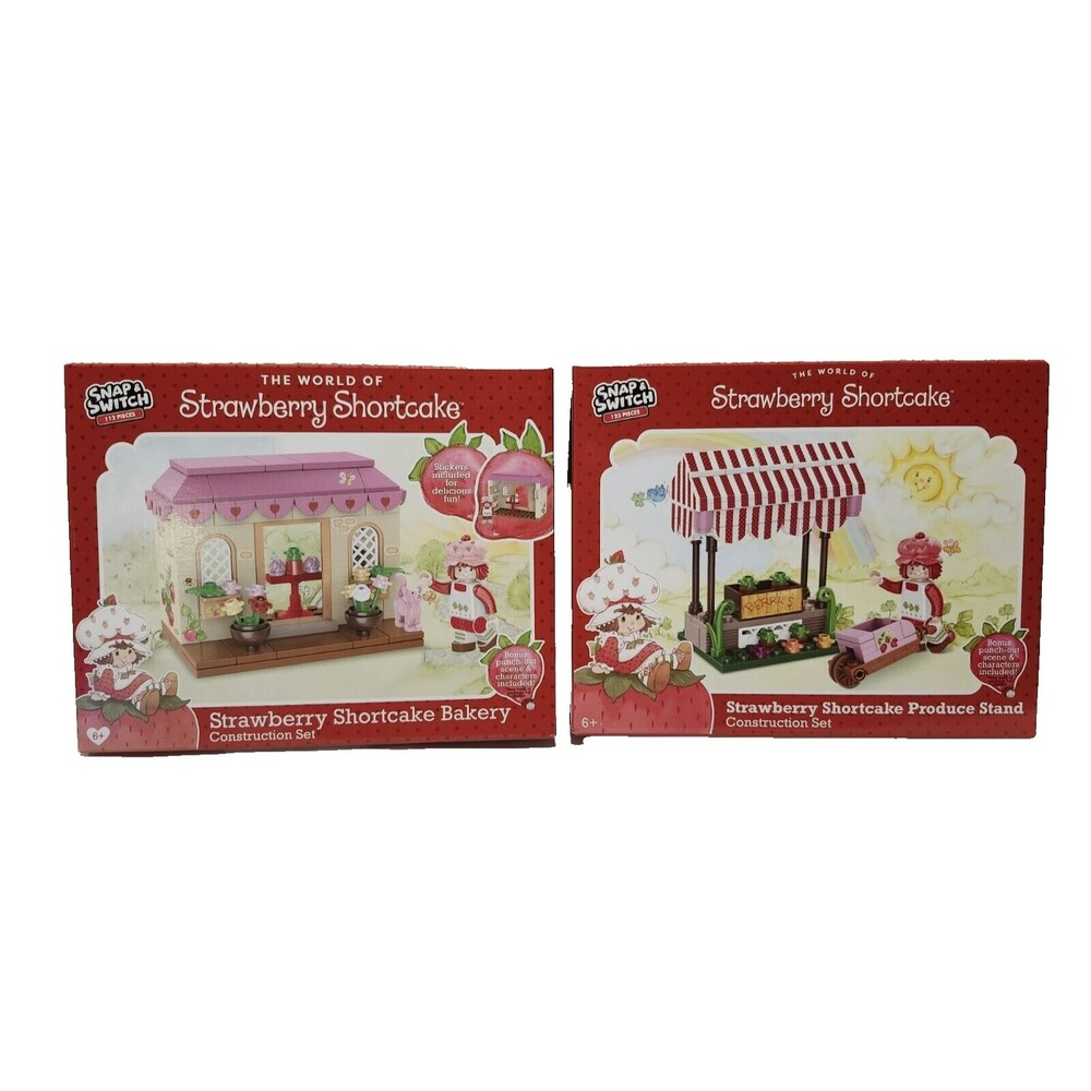 NEW Lot of 2 Strawberry Shortcake Bakery Fruit Stand Snap & Switch Construction